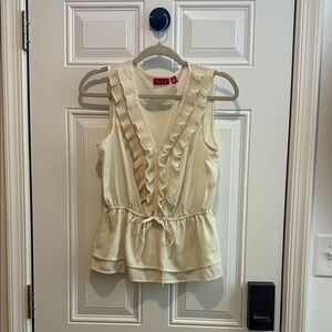 Elle Cream Ruffled Sleeveless Blouse